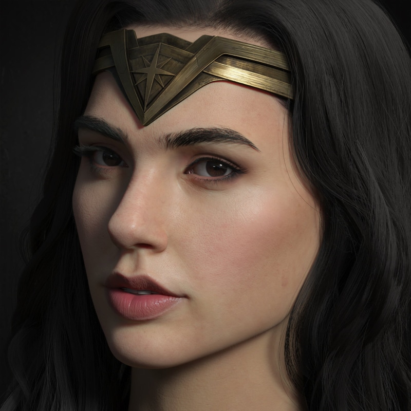 tiaras, dark hair, women, CGI, portrait, 1080P, euginnx_Wu, Wonder Woman, looking at viewer, long hair, realistic, wavy hair, DC Comics