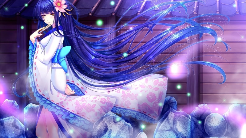 1080P, light, sculpture, illuminated, kimono, night, complexity, hair ornament, art and craft, purple, anime girls, digital composite, indoors, glowing