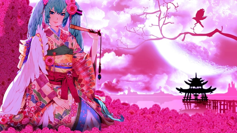 celebration, Japanese clothes, sky, no people, anime girls, Hatsune Miku, beauty in nature, Asian architecture, outdoors, architecture, cloud - sky, nature
