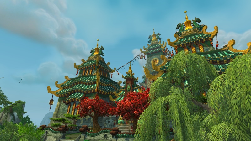 nature, representation, sky, ornate, brown, video games, building exterior, World of Warcraft: Mists of Pandaria, place of worship, statue, green color