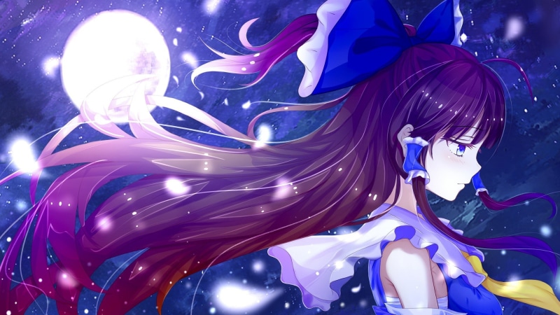 no people, sculpture, blue, shiny, statue, anime girls, representation, face, human representation, purple hair, low angle view, motion, blue background