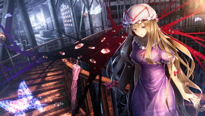 indoors, metal, beautiful woman, young adult, Touhou, young women, anime girls, casual clothing, architecture, anime, 720P, three quarter length, women