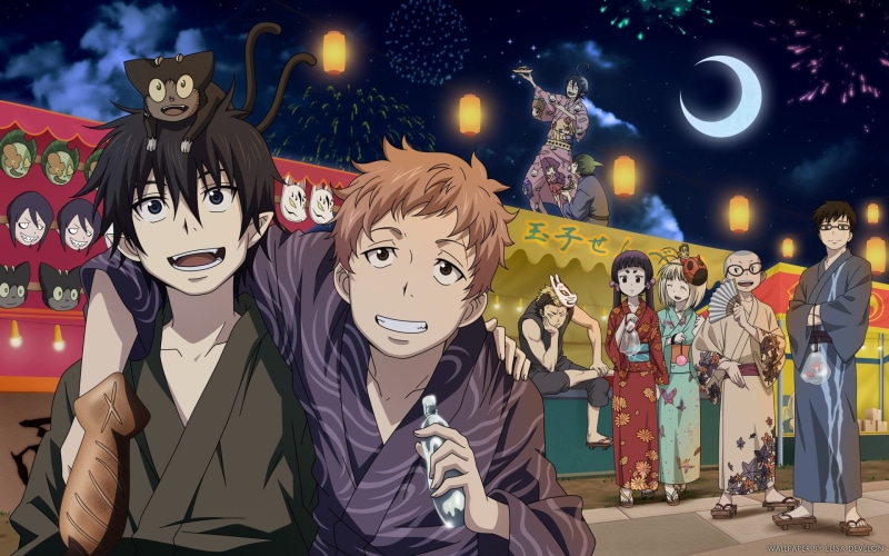 men, night, arts culture and entertainment, portrait, Blue Exorcist, Shiemi Moriyama, costume, people, mask, disguise, Rin Okumura, front view, Mephisto Pheles