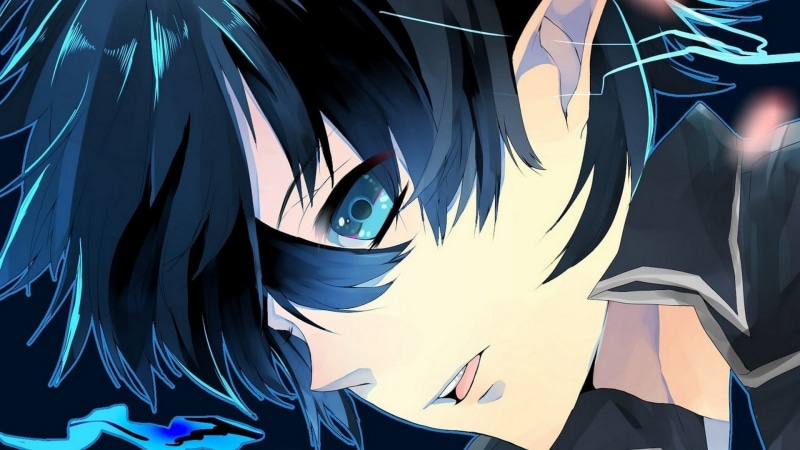low angle view, blue, architecture, sunlight, art and craft, built structure, full frame, creativity, no people, reflection, close-up, Blue Exorcist, Okumura Rin