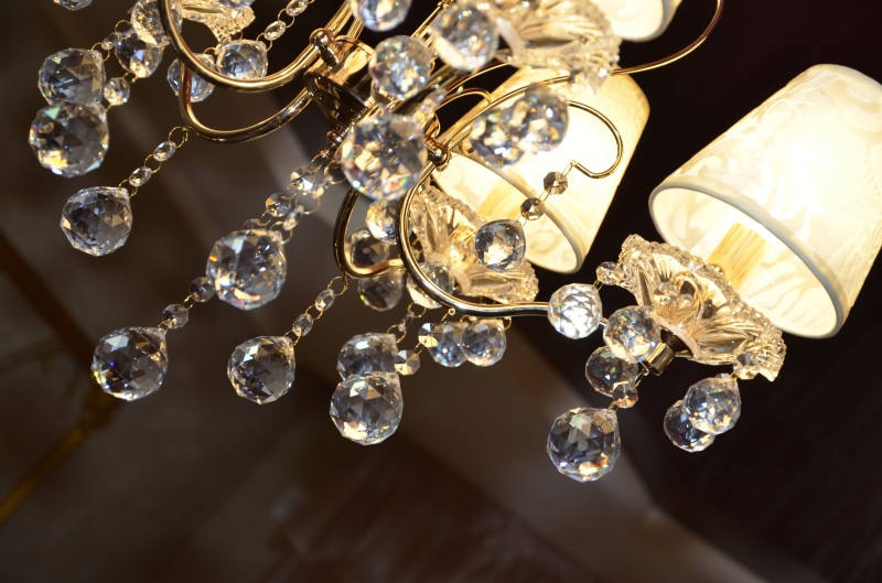 luxury, shiny, crystals, gold colored, jewelry, bright, indoors, chandelier, fashion, diamond - gemstone, luster, beauty, lamp, illumination, necklace