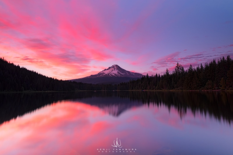 pond, 1080P, photographer, Kenji Yamamura, sunset, Oregon, clouds, Mount Hood