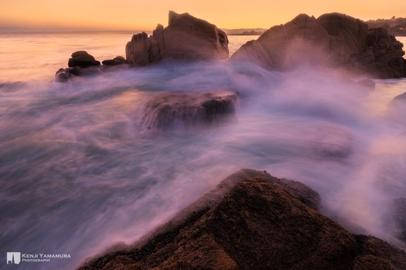 photographer, tide, sunset, stones, Kenji Yamamura, 1080P