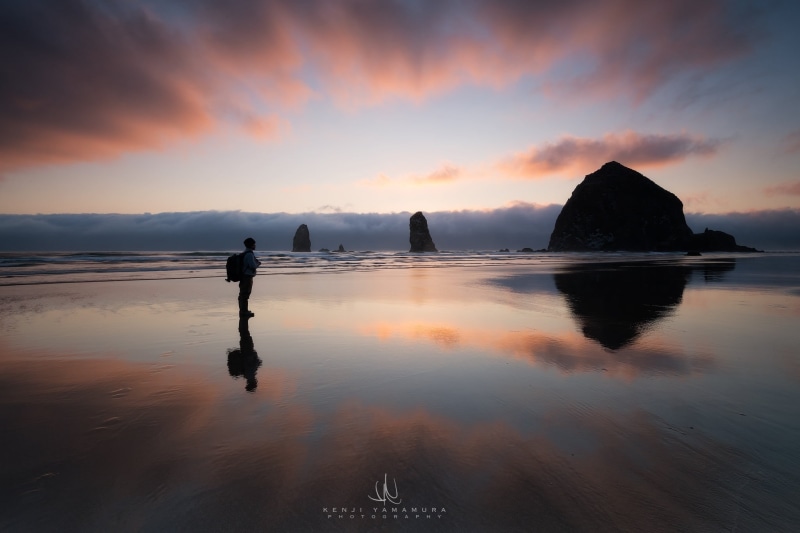 USA, photographer, non-urban scene, cloud - sky, beach, nature, Kenji Yamamura, sunset, standing, tranquil scene, tranquility, 1080P, Oregon, reflection