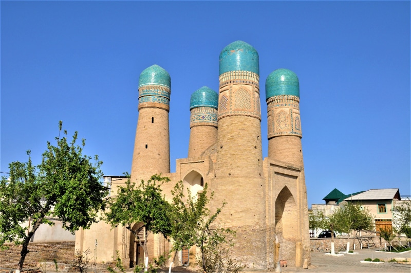 turquoise, central asia, building, day, tower, 4K, fort, no people, nature, chor minor, building exterior, history, factory, low angle view, blue, the past