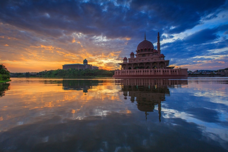 Sunset, Building, Mosque, Putra Mosque, Mosques, Putrajaya, Religious, Malaysia, 1080P, Reflection