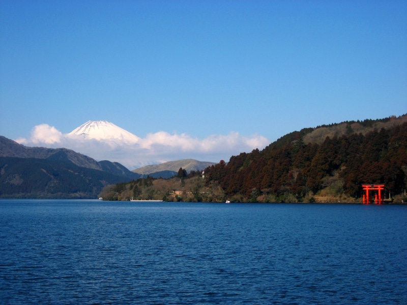 blue, nature, kanagawa japan, land, day, clear sky, outdoors, scenics - nature, tranquil scene, beauty in nature, tranquility, mountain peak, sky, red