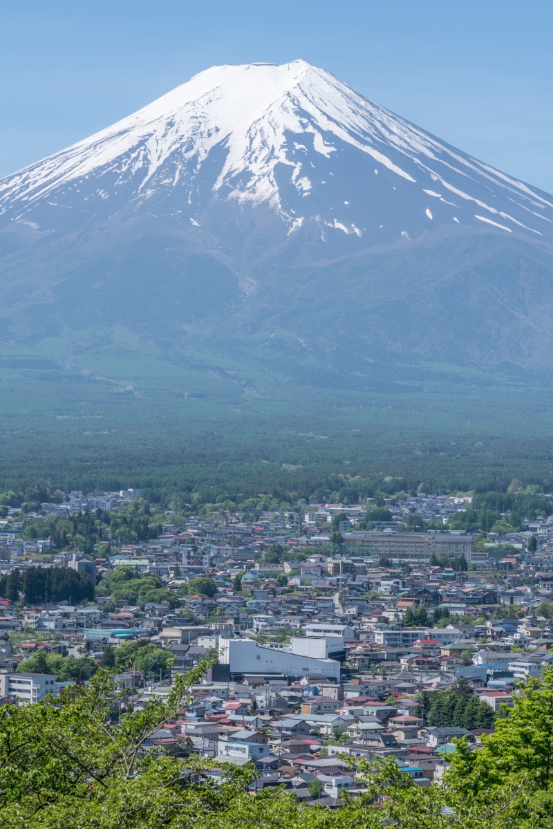 scenery, built structure, town, fujisan, beautiful, volcano, tree, sky, scenics - nature, city, cityscape, landscape, winter, outdoor, 5K, nature, mountain