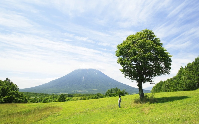 tranquil scene, one person, nature, non-urban scene, tranquility, grass, cloud - Sky, land, beauty In Nature, person, mountain Peak, scenics - nature, green