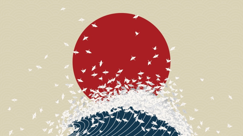 concentric, wall - building feature, 2K, shape, motion, digital composite, close-up, pattern, people, red, connection, circle, design, minimalism nippon origami digital art waves japan birds nihon