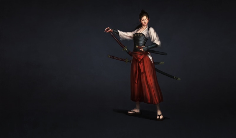 Sword, Girl, Houfeng Lee, Samurai, Japan, Japanese, Minimalism, Art, Katana, Style, 2K