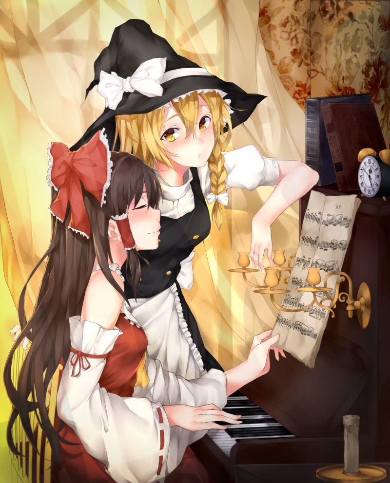 indoors, hat, celebration, costume, obscured face, blonde, real people, lifestyles, yellow eyes, Hakurei Reimu, long hair, unrecognizable person, anime