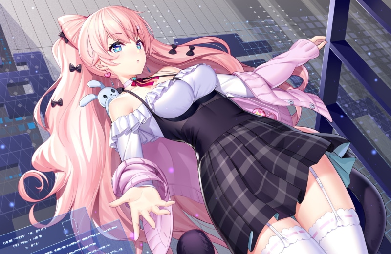 aqua eyes, stockings, 1080P, long hair, blue eyes, pink hair, garter belt