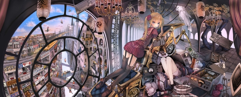 original, fashion, city, building, long, 1080P, eyes, lolita, belt, hathway, blue, blonde, garter, thighhighs, john, hair