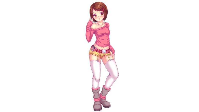 brown, belt, konachan, fast-runner-2024, eyes, boots, 235645, hair, thighhighs, garter, digimon, 2K, ryouiki, hikari, stockings, shorts, navel, white