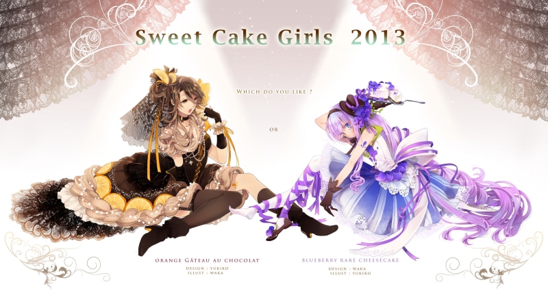 yukinokoe, long, garter, hat, food, blue, 2K, brown, purple, belt, katase, stockings, gloves, dress, hair, waka, eyes, girls, original, cake