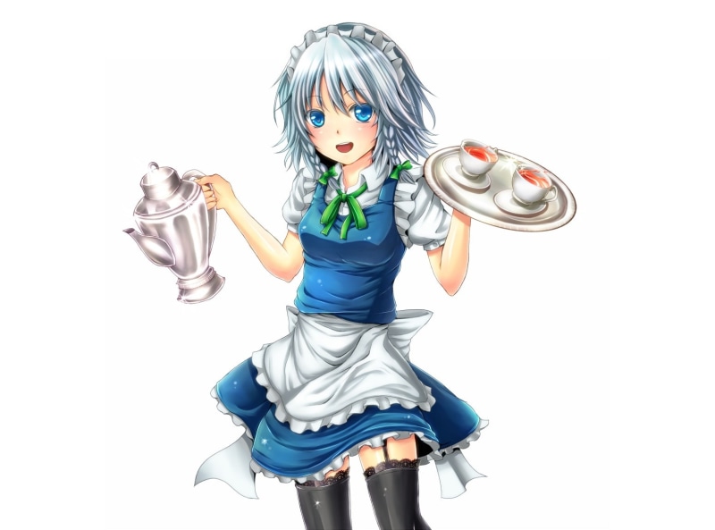 white, eyes, sakuya, dabadhi, belt, headband, izayoi, maid, stockings, short, garter, hair, blue, touhou, thighhighs, 720P