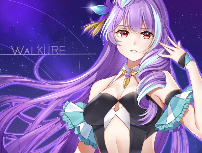 tagme, purple, stars, delta, eyes, 254229, long, mikumo, (artist), 720P, wristwear, collar, red, space, konachan, night, hair, guynemer, com, macross