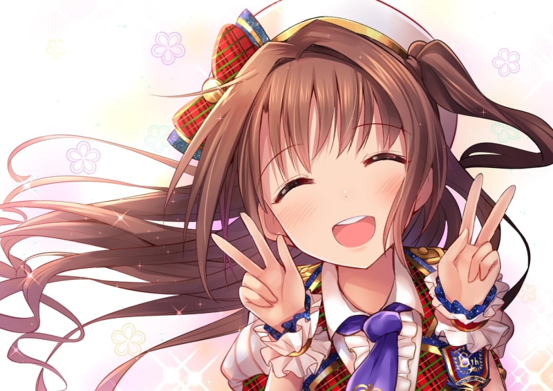 bow, cinderella, com, hair, long, brown, hat, 720P, shimamura, idolmaster, uzuki, wristwear, uniform, konachan, rin, girls, close, blush, 256430, ponytail