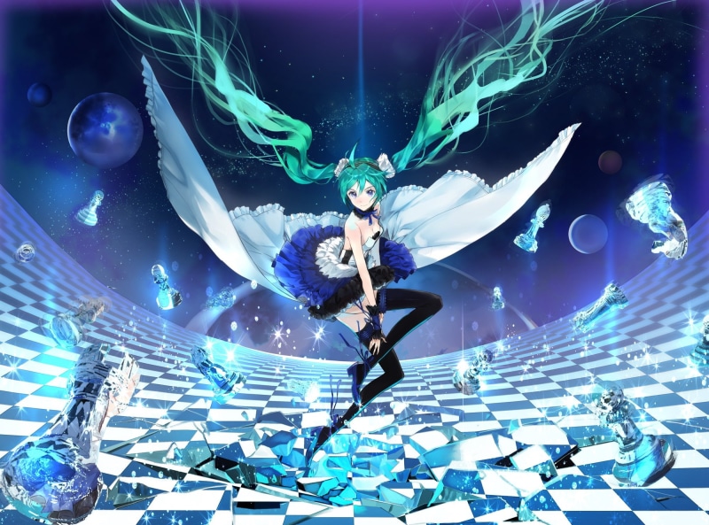 (igel-flutter), hatsune, eyes, 7th, long, 2020, akiru, miku, blue, cape, hair, dragon, wristwear, dress, twintails, 1080P, thighhighs, vocaloid, aqua