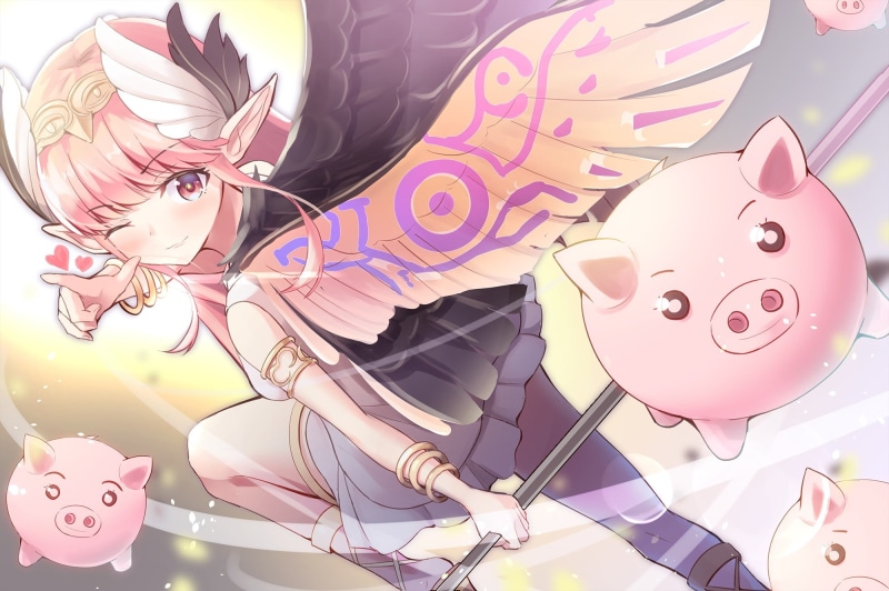grand, 1080P, art and craft, ears, high angle view, text, human representation, eyes, mammal, still life, no people, wink, com, pink, wristwear, (fate