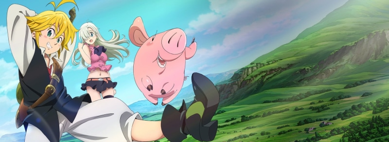 leisure activity, women, cloud - sky, Elizabeth Liones, young adult, Hawk (The Seven Deadly Sins), The Seven Deadly Sins, people, Anime, panoramic, Meliodas (The Seven Deadly Sins)