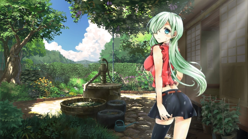 Thigh Highs, Nature, Long Hair, The Seven Deadly Sins, Earrings, Elizabeth Liones, Flower, Blush, Anime, 1080P, Skirt, Blue Eyes, Green Hair