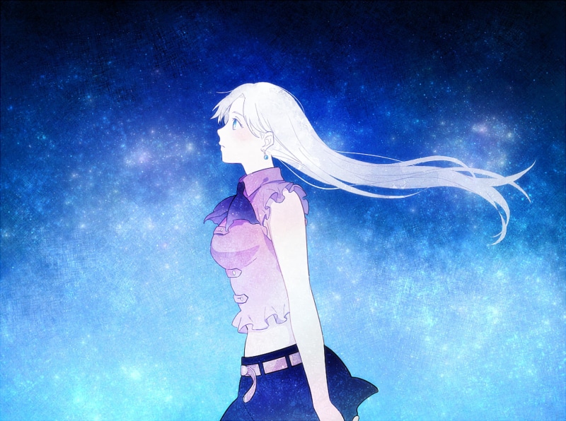 young adult, nature, blue, Stars, The Seven Deadly Sins, Sky, hairstyle, real people, digital composite, three quarter length, Skirt, women, young women