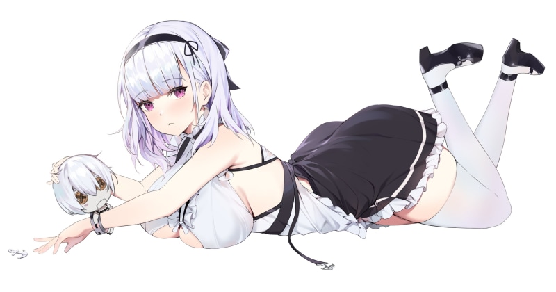 gray hair, 1080P, thighs, Dido (Azur Lane), purple eyes, apron, maid