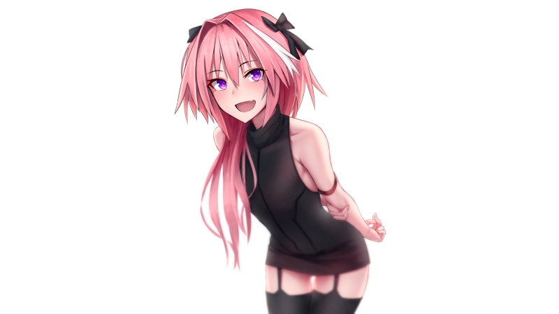 turtlenecks, 4K, fan art, pink hair, traps, thighs, arms behind back, black stockings, hair in face, anime boys, bent over, crossdressing, digital art