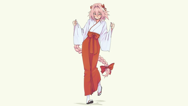 Astolfo (Fate/Grand Order), yukata, heart eyes, 4K, pink hair, pink eyes, paxiti, anime boys, digital art, traps, femboy, fan art, simple background, hair bows