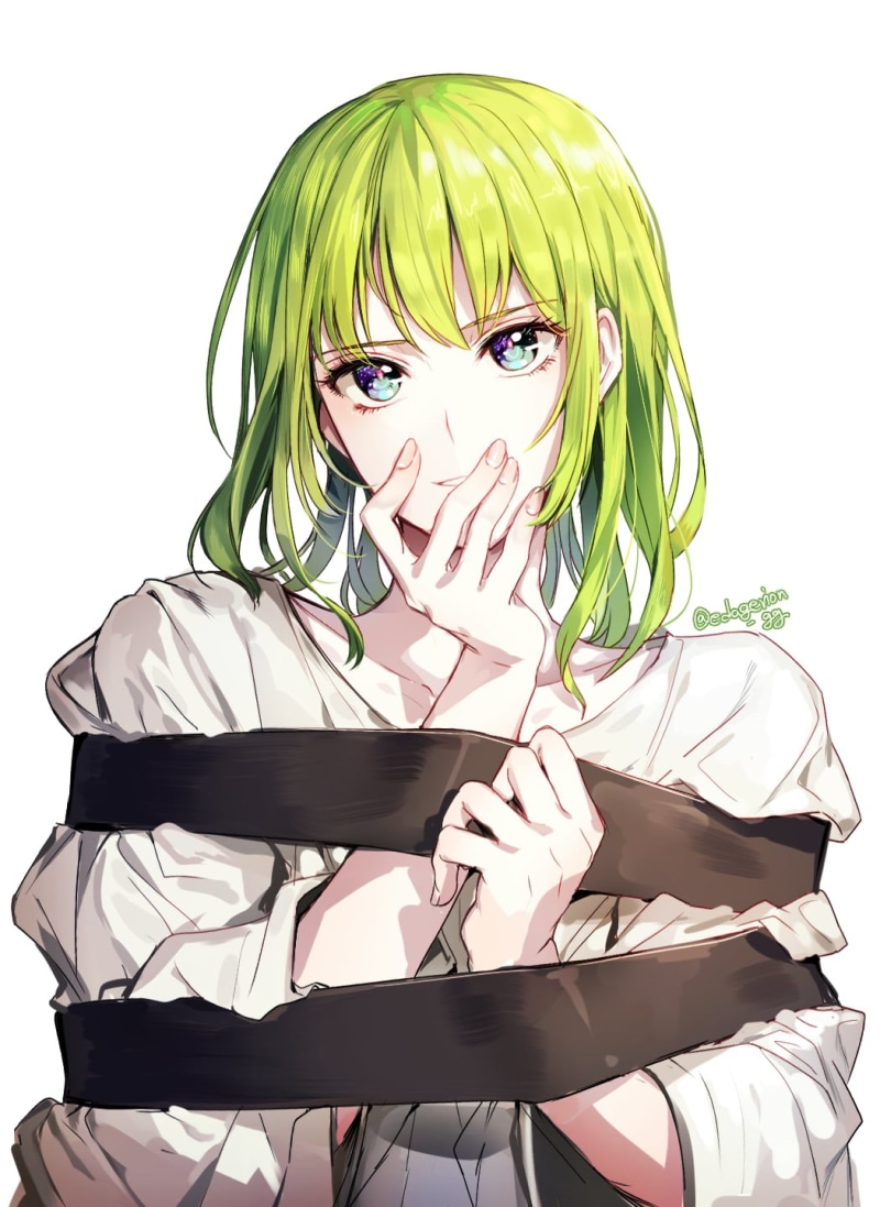 fan art, smiling, Enkidu (FGO), 2D, looking at viewer, green eyes, FGO, Fate/Grand Order, anime boys, simple background, hand on face, Fate Series, 720P