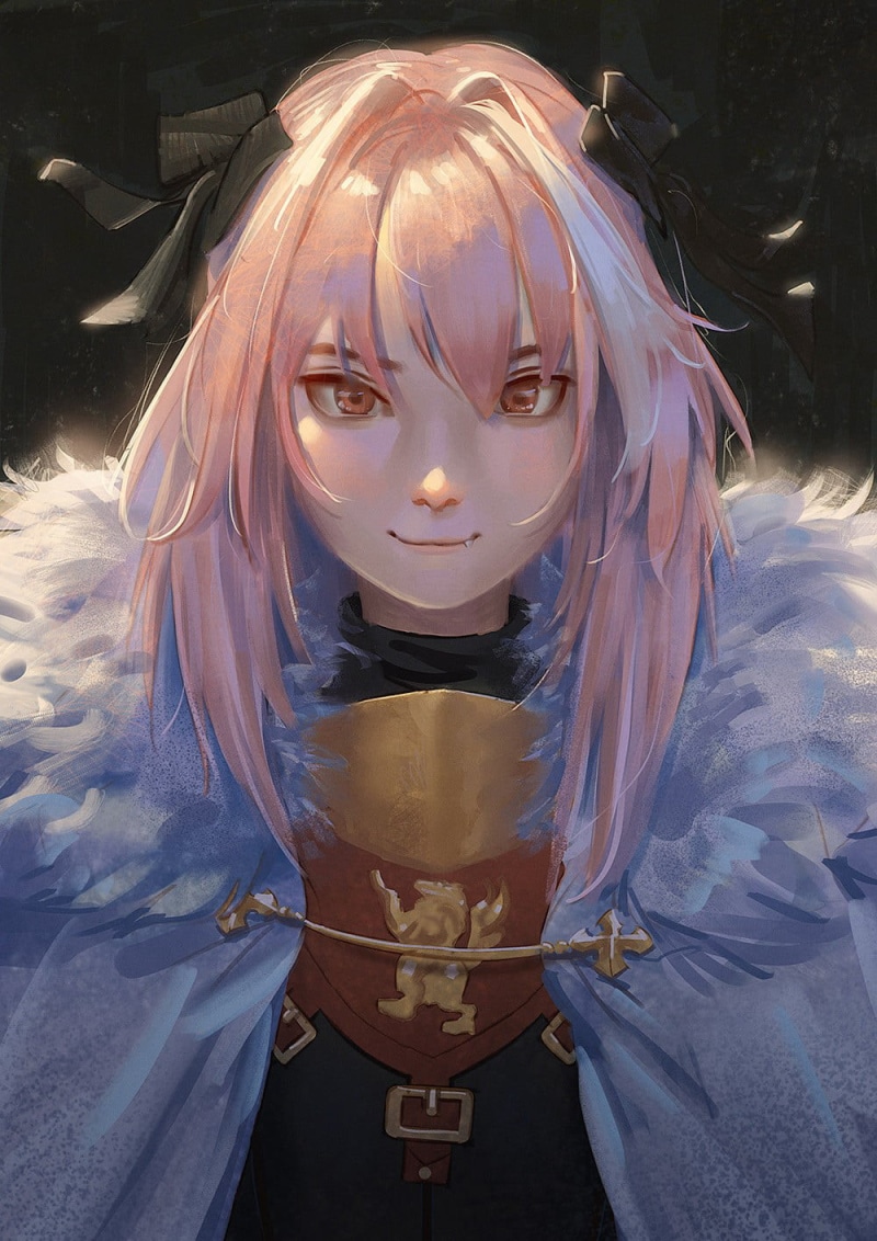 fan art, Fate Series, anime boys, 2D, Rider of Black (Fate/Apocrypha), simple background, smiling, Fate/Apocrypha, multi-colored hair, Astolfo (Fate/Apocrypha)
