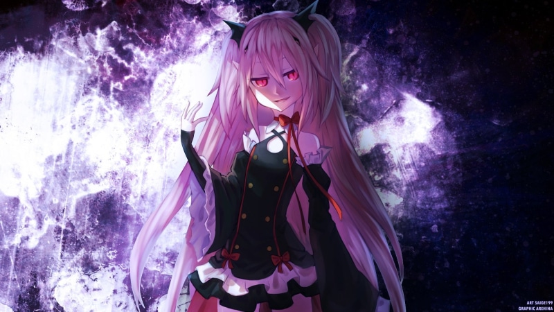 Pink Eyes, portrait, Seraph of the End, standing, Smile, leisure activity, Headdress, adult, lifestyles, purple, Collar, Vampire, beautiful woman, young adult
