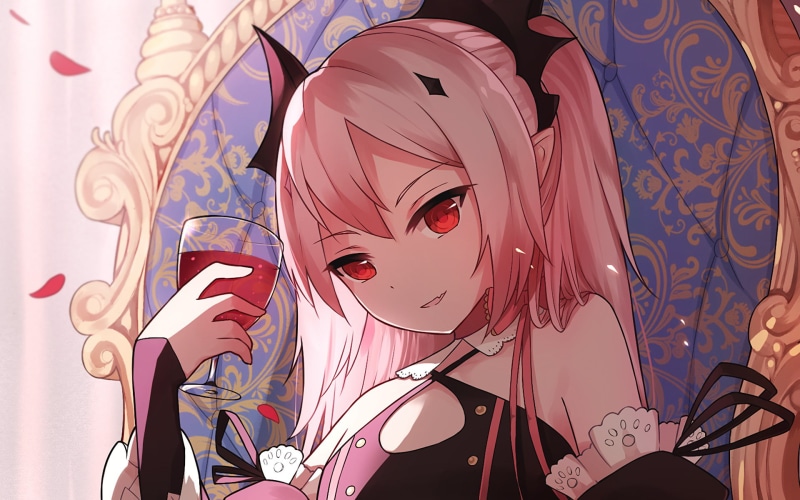 Smile, Krul Tepes, Blood, Pink Hair, Seraph of the End, 1080P, Anime, Red Eyes, Glass, Vampire