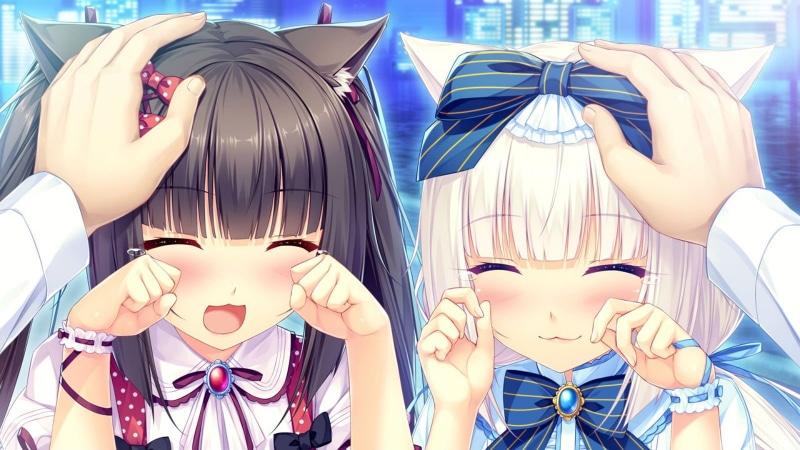 catgirl, blush, hair, ears, smile, vanilla, animal, nekopara, 720P, chocola, black, (sayori), sayori, cat, long, twintails