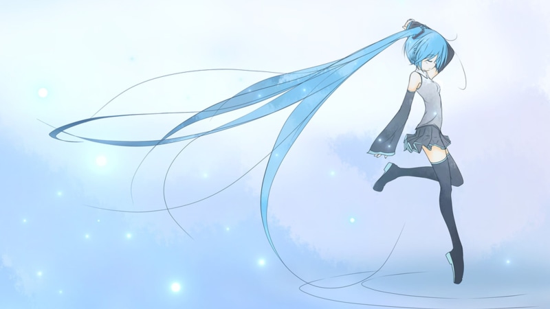sky, technology, closed eyes, simple background, long hair, detached sleeves, connection, focus on foreground, cable, electricity, anime, one person, thigh-highs
