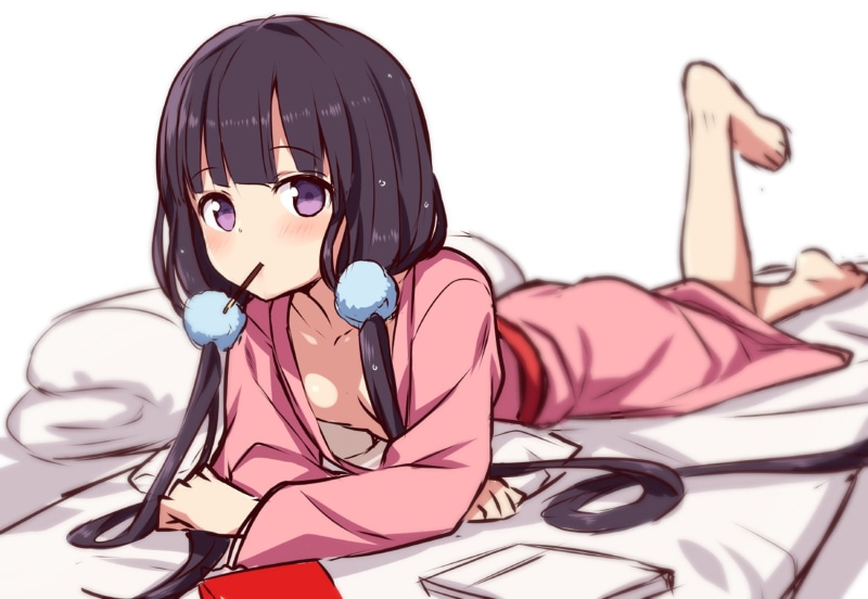 Maika Sakuranomiya, Long Hair, Blush, Blend S, Girl, Snack, Anime, Japanese Clothes, Purple Eyes, Purple Hair, 720P
