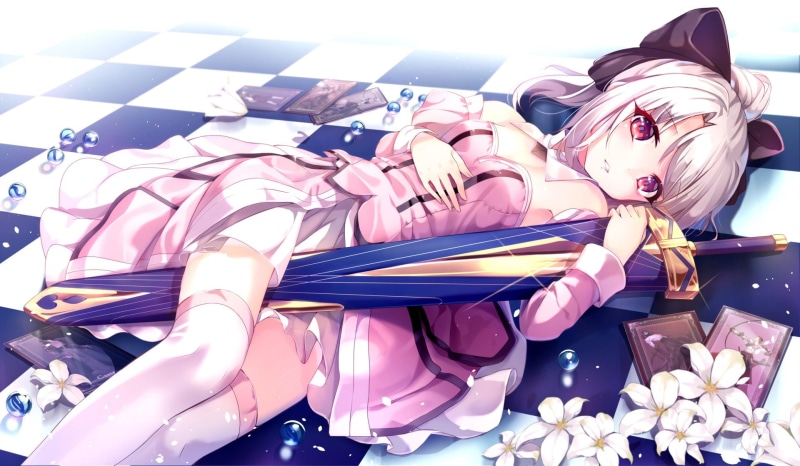 Skirt, Flower, Fate/kaleid liner Prisma Illya, White Hair, Sword, 1080P, Girl, Lying Down, Illyasviel Von Einzbern, Fate Series, Thigh Highs, Weapon, Anime