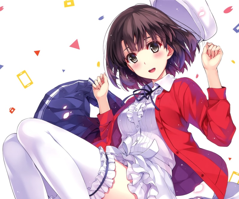 haired, Hat, Short Hair, Brown Hair, Megumi Katō, Anime, Smile, black, Blush, female, Skirt, illustration, 720P, Saekano: How to Raise a Boring Girlfriend