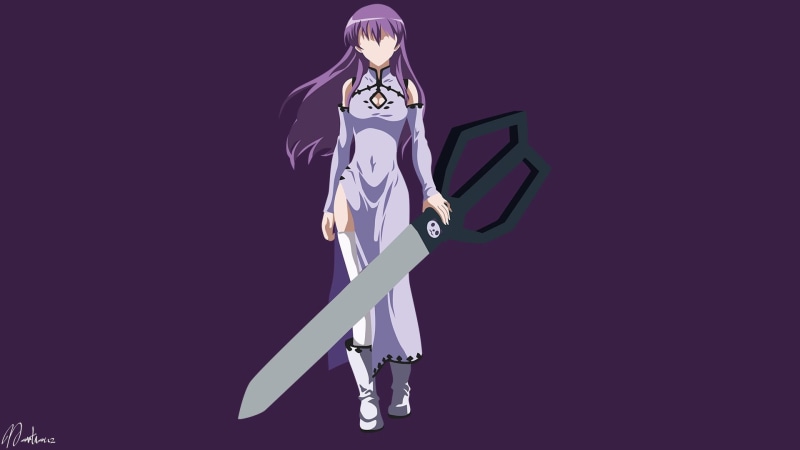 1080P, Minimalist, Sheele (Akame Ga Kill!), Purple Dress, Dress, Purple Hair, Boots, Weapon, Thigh Highs, Akame ga Kill!, Long Hair, Anime