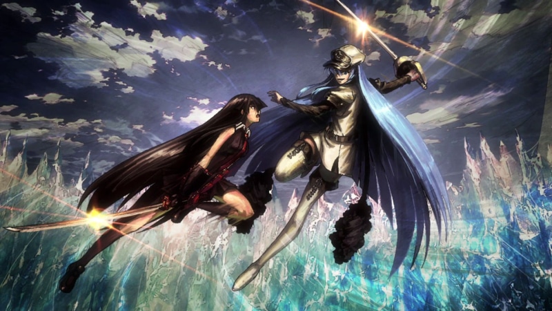 Akame ga Kill!, Glove, Black Dress, Long Hair, Katana, Black Hair, Red Eyes, Anime, Weapon, Hat, Sword, Smile, Akame (Akame Ga Kill!), Esdeath (Akame Ga Kill!)