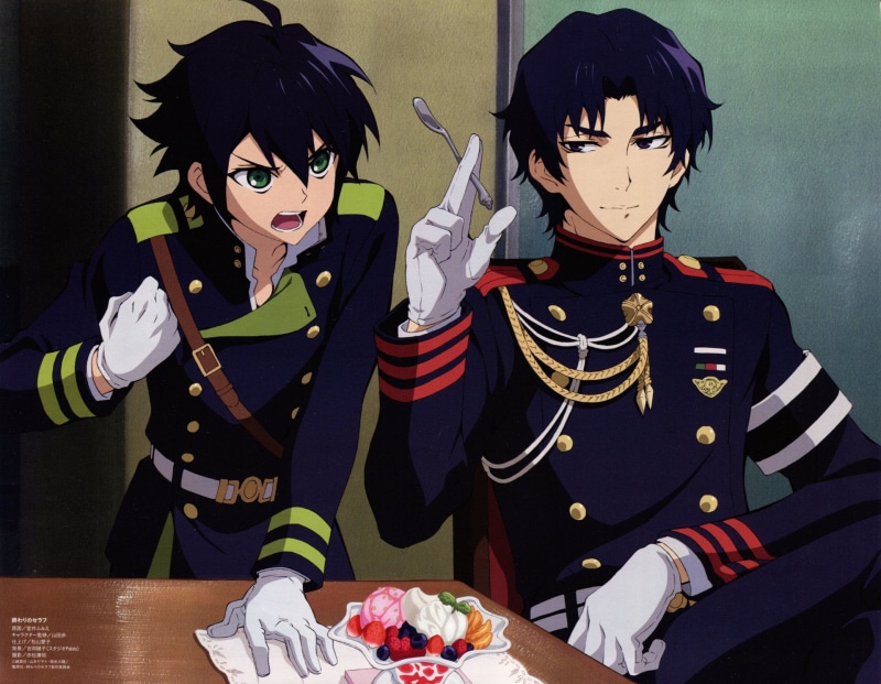 two people, gesturing, 1080P, real people, Seraph of the End, Food, costume, table, Smile, front view, childhood, Short Hair, Guren Ichinose, Man, mask