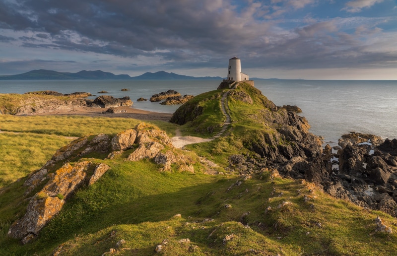 Wales coast path, tower, Golden, beach, nature, Anglesey, lighthouse, rock - Object, white, sea, Llanddwyn Island, Ynys Llanddwyn, coastline, landscape