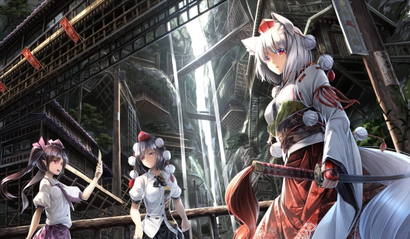 male likeness, Touhou, real people, people, Himekaidou Hatate, adult, santa claus, Inubashiri Momiji, outdoors, long hair, Shameimaru Aya, anime girls