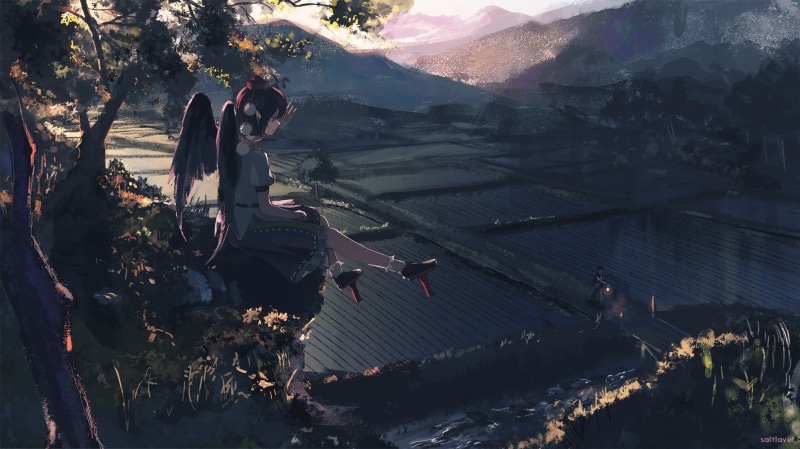 wings, Shameimaru Aya, rice paddy, 720P, anime girls, anime, Touhou